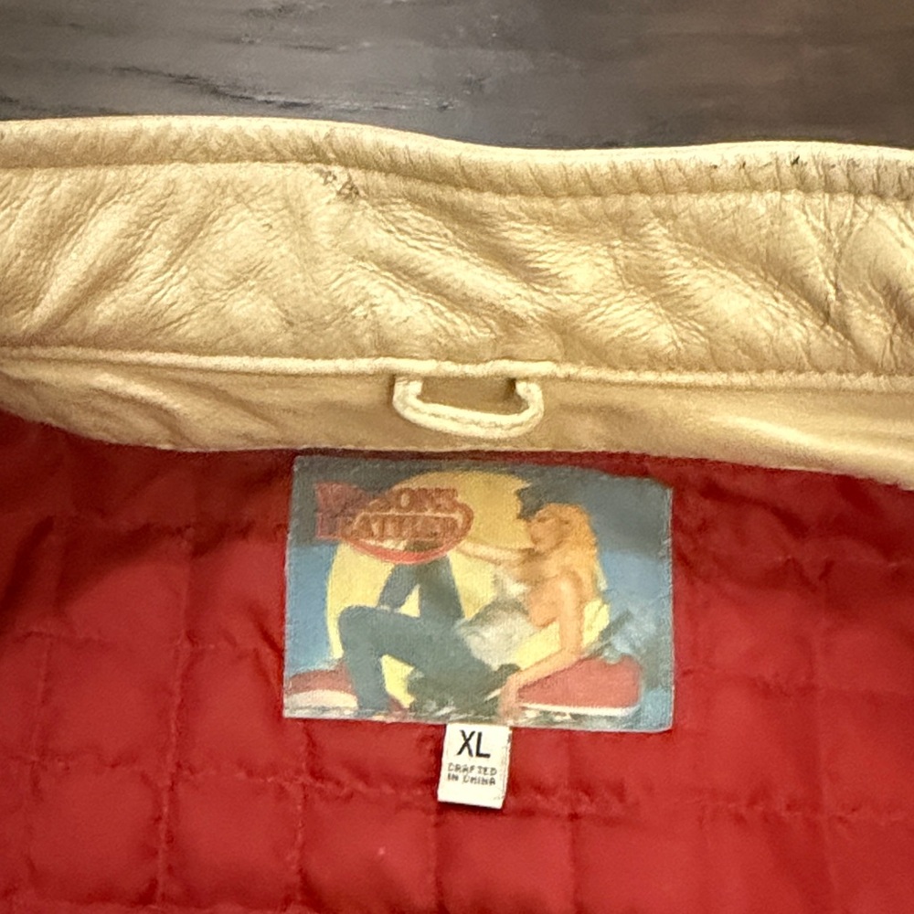 Vintage Wilsons Leather Moto Jacket w patches red cream gold - Picture 7 of 16